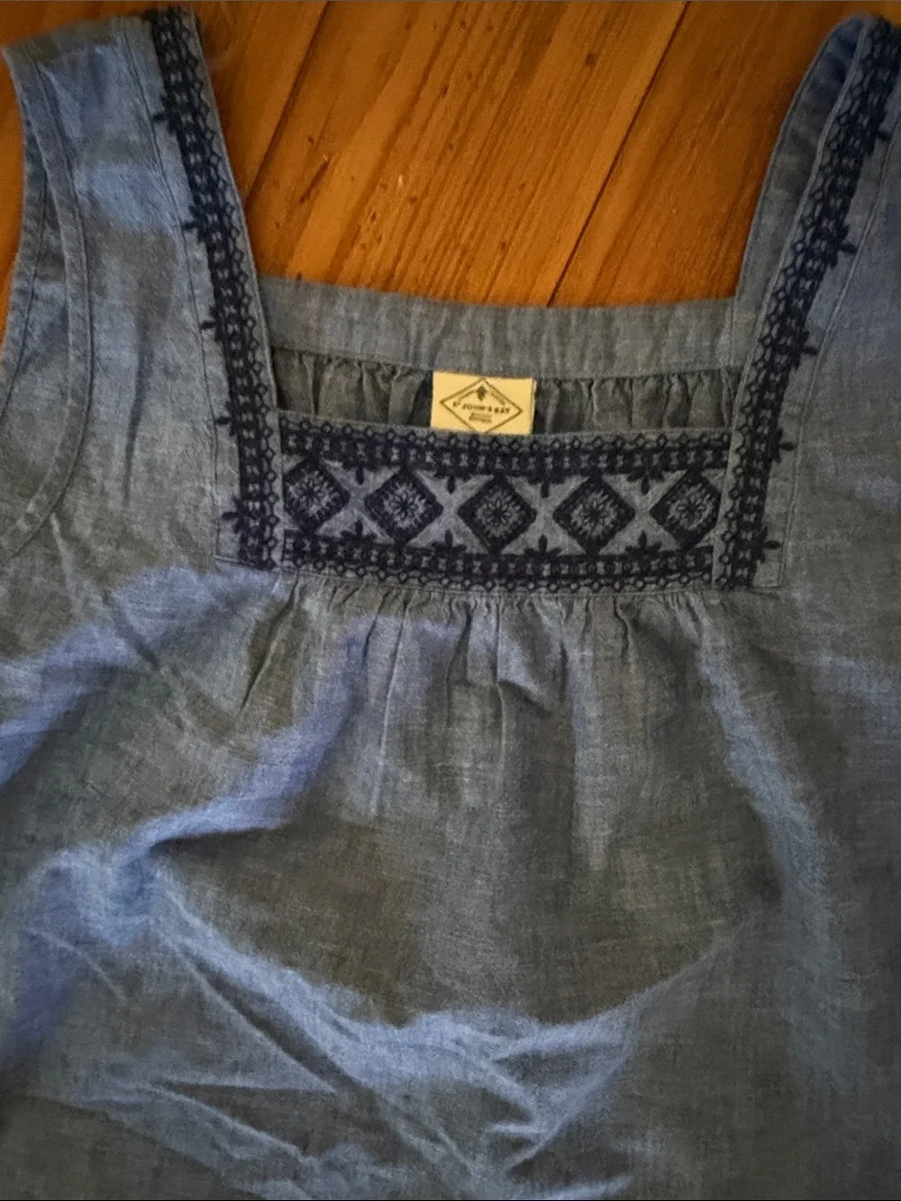 St. John's Bay Blue Embroidered Square-Neck Tank